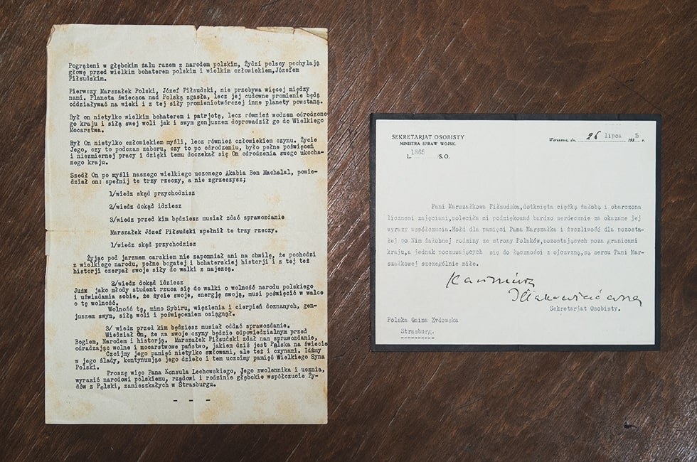 List kondolencyjny Żydów polskich zamieszkałych w Strasburgu po śmierci Józefa Piłsudskiego