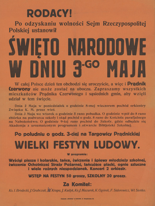 Rodacy! [Inc.:] Po odzyskaniu wolności Sejm rzeczypospolitej Polskiej ustanowił święto narodowe w dniu 3-go maja [...] 